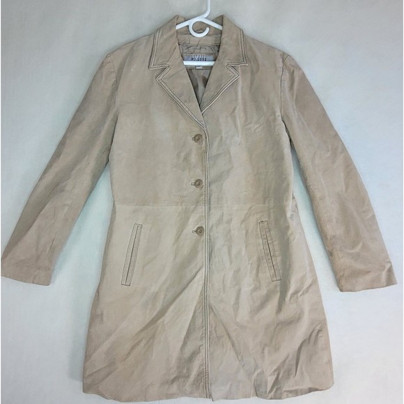 Vtg Wilsons Leather MAXIMA Womens XL Tan Long Coat Jacket Lined Button - Picture 2 of 12